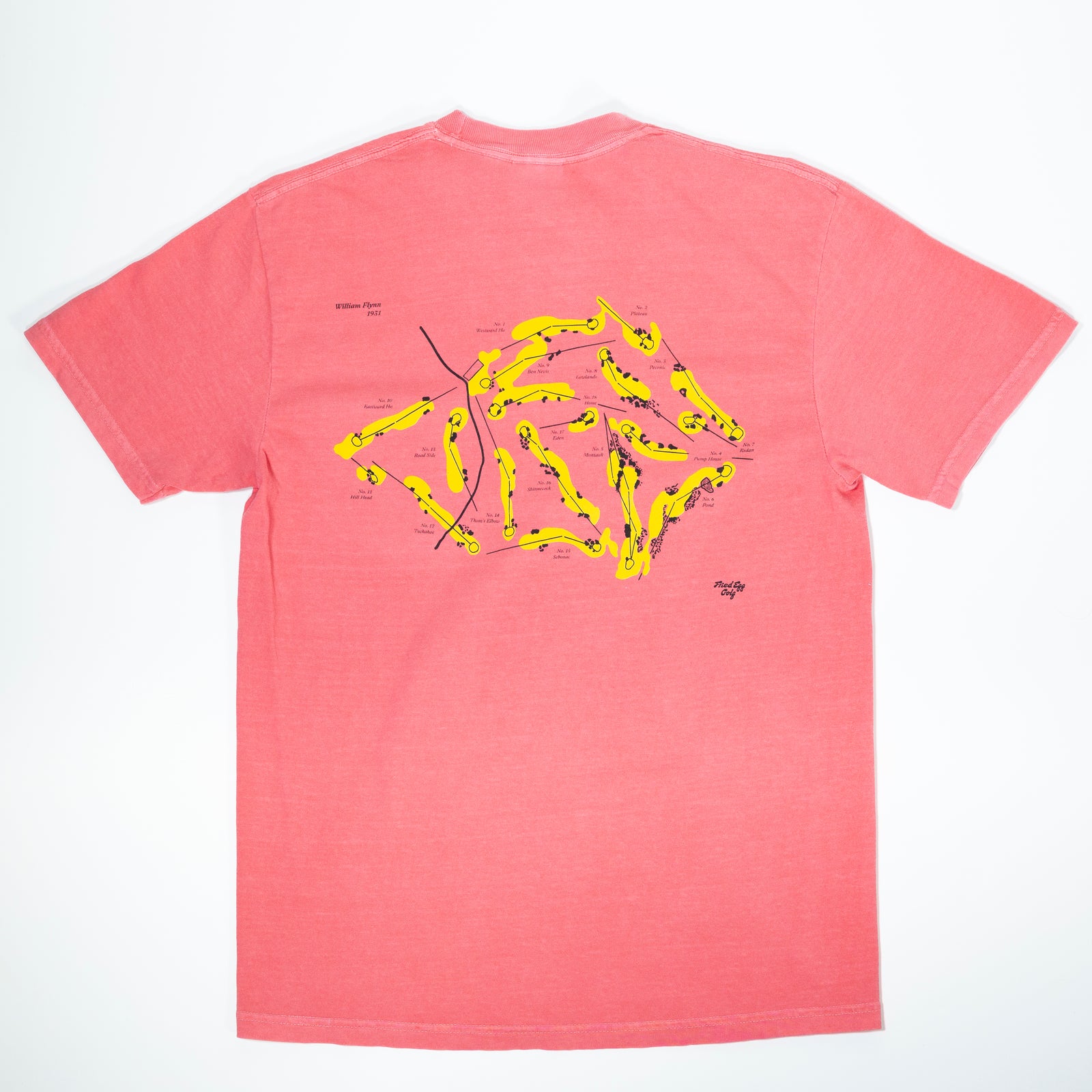 Fried Egg Golf Shinnecock Routing Map T-Shirt - Watermelon