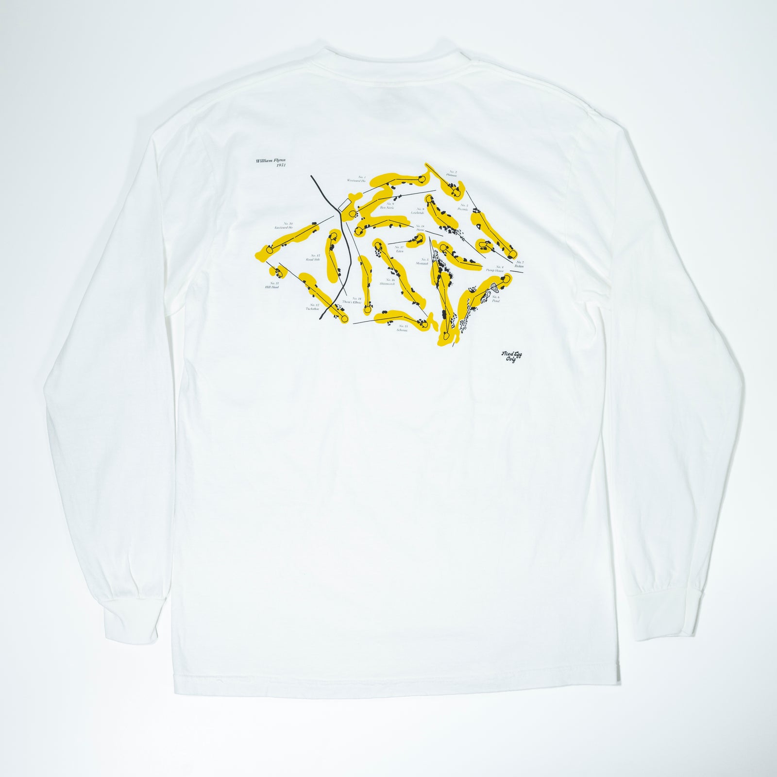 Fried Egg Golf Shinnecock Routing Map Long Sleeve T-Shirt - White