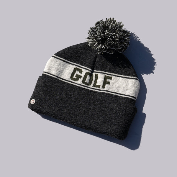 Fried Egg Golf & Imperial Pom Beanie - Heathered Black/Green