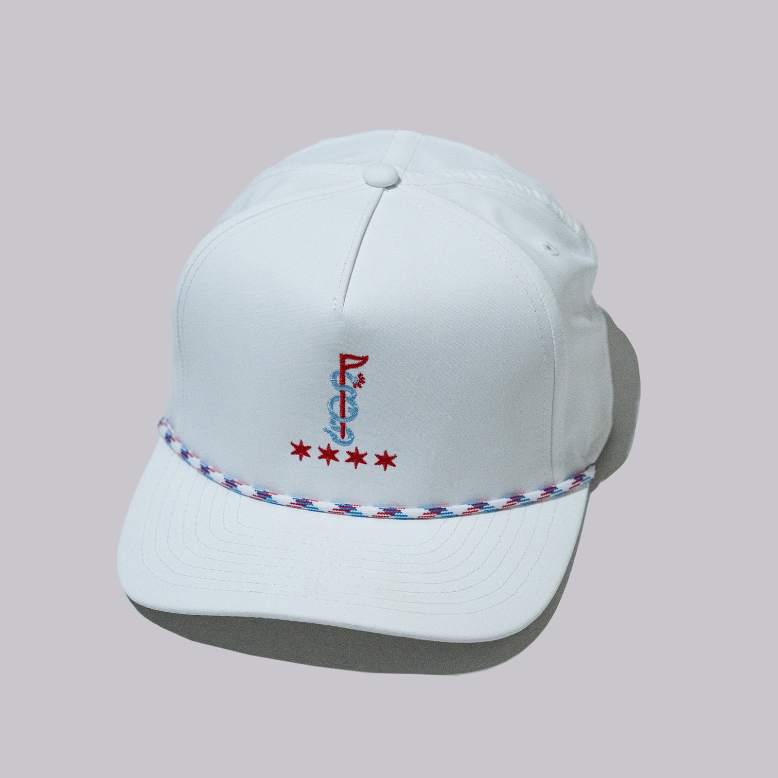 The Shotgun Start Live Show Performance Rope Hat - White w/ Red, White, Blue Rope