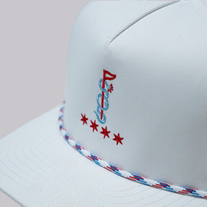 The Shotgun Start Live Show Performance Rope Hat - White w/ Red, White, Blue Rope