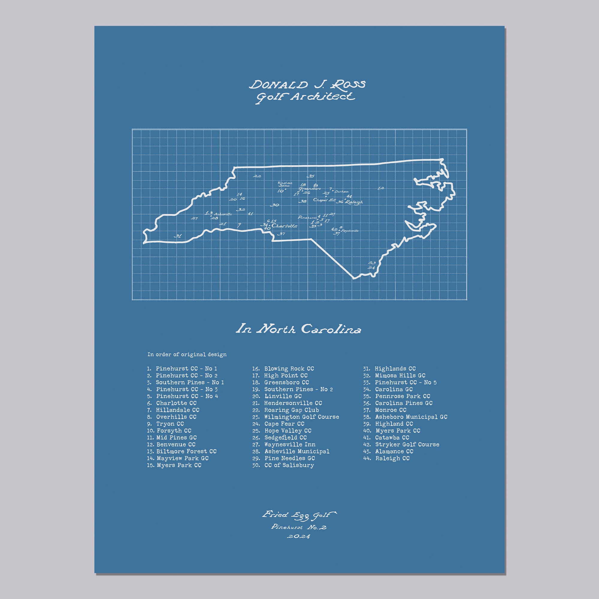 Donald Ross in North Carolina Map Poster