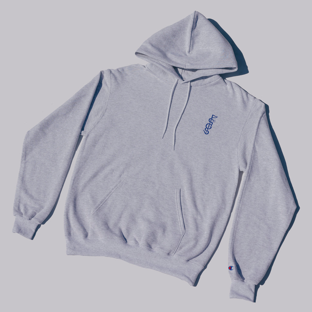 Grey and outlet blue champion hoodie