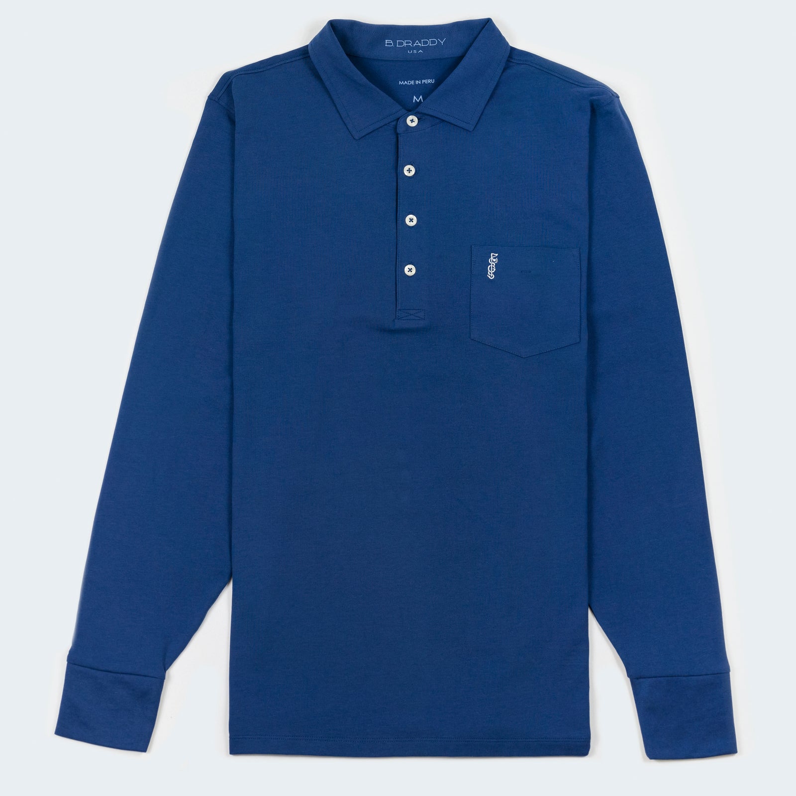 The Shotgun Start Script Logo & B. Draddy Jack Long-Sleeve Pocket Polo - Regal